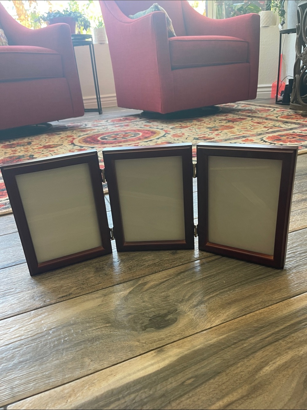 Triple Hinged Wood Photo Frame - Cherry Brown